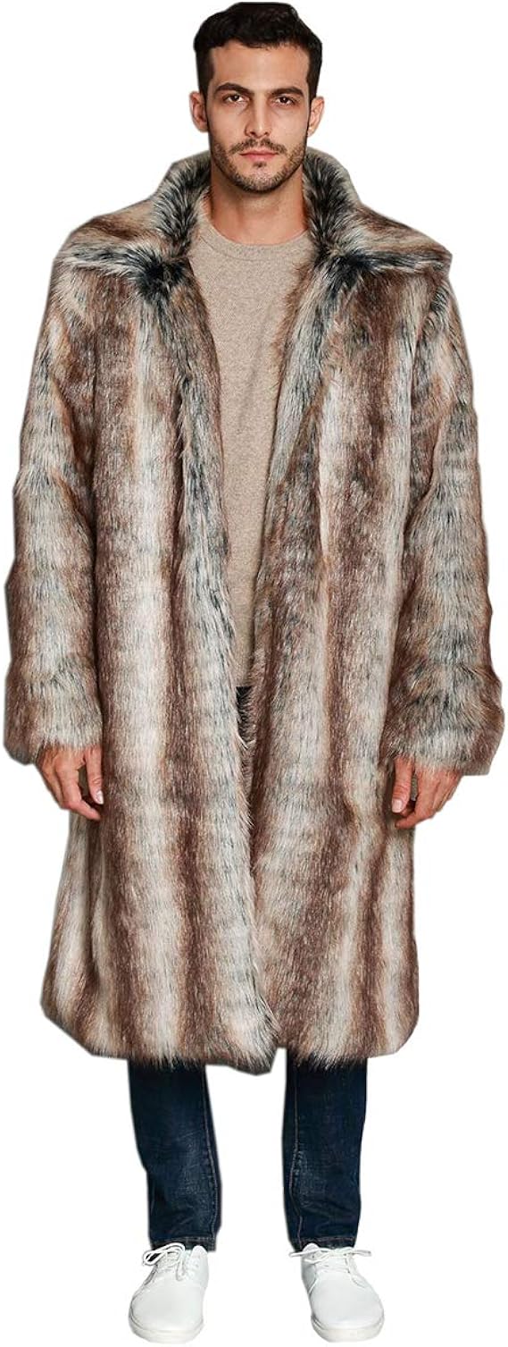 Amazon D Iizoo ファーコート メンズ 厚手 長袖 ロング コート 毛皮コート フェイクファー トップス ロング丈 秋冬 暖かい カジュアル アウター 贅沢 大きいサイズ コート ジャケット 通販