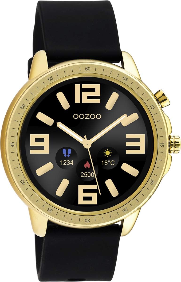 Oozoo Unisex smartwatch with Silicone Strap 45 MM Q00301, Gold & Black