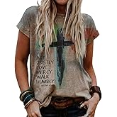 FEMLE Christian T-Shirt Women Crewneck Short Sleeve Cross Letter Print Graphic Tops