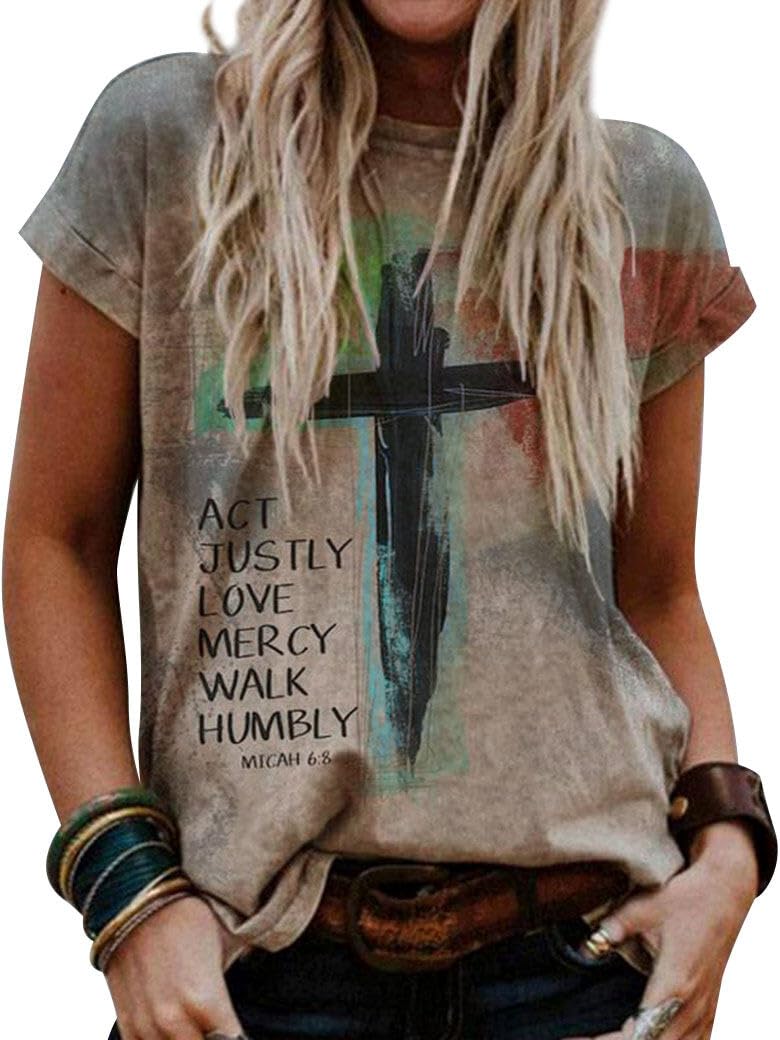 FEMLE Women Christian Shirts Crewneck Jesus Cross Vintage Graphic Tees ...