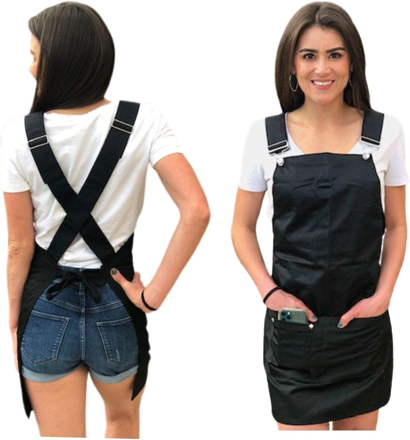 Cross Back Apron Black Apron for Men and Women with Pockets