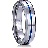 LOSTERLO 6mm Tungsten Ring For Men Women Wedding Band Plain Dome High Polished with Blue Enamel Comfort Fit Size 5-14