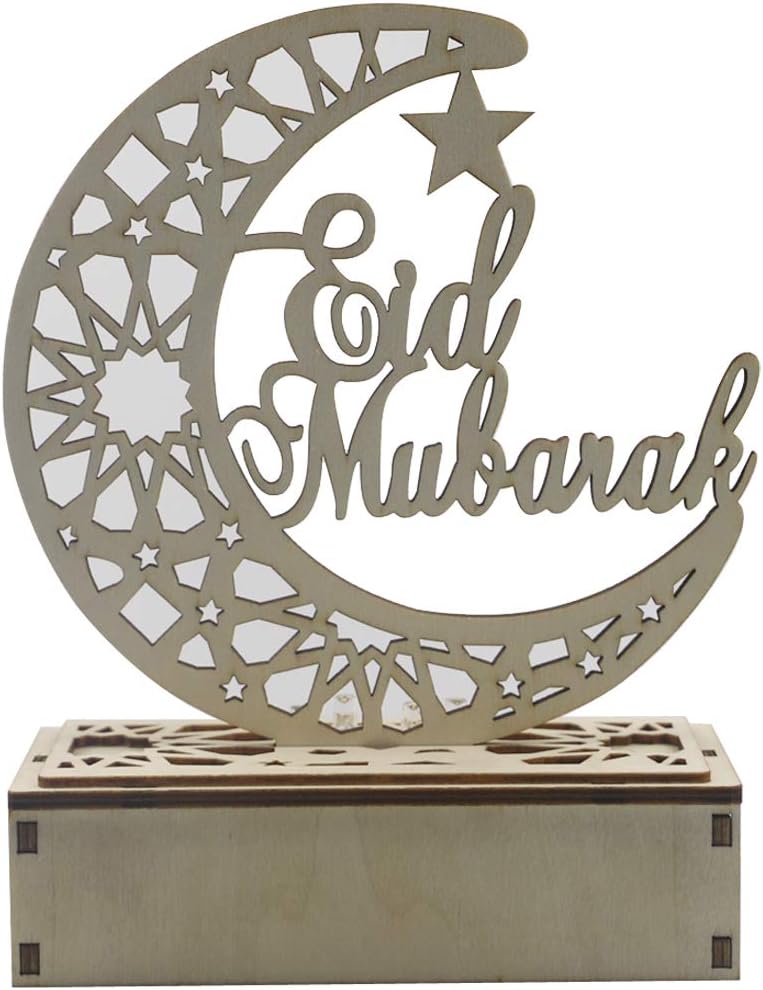 cici store DIY Wooden Moon Castle LED Light Ornament for Ramadan Eid Mubarak Home Decoration