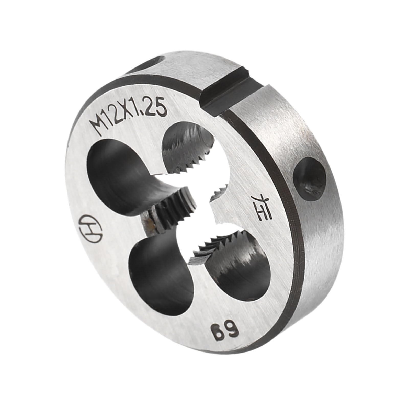 CoCud Round Thread Repair Die, M12x1.25 Die 38mm OD, Alloy Tool Steel Left Hand Cylindrical Pipe Threading Tool with 4 Chip Holes - (Applications: for Threading Repairing)