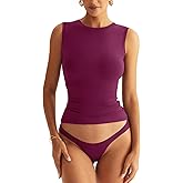 Eachyes Womens Double Lined Racerback Tank Tops Sleeveless High Neck Fitted Basic Shirts