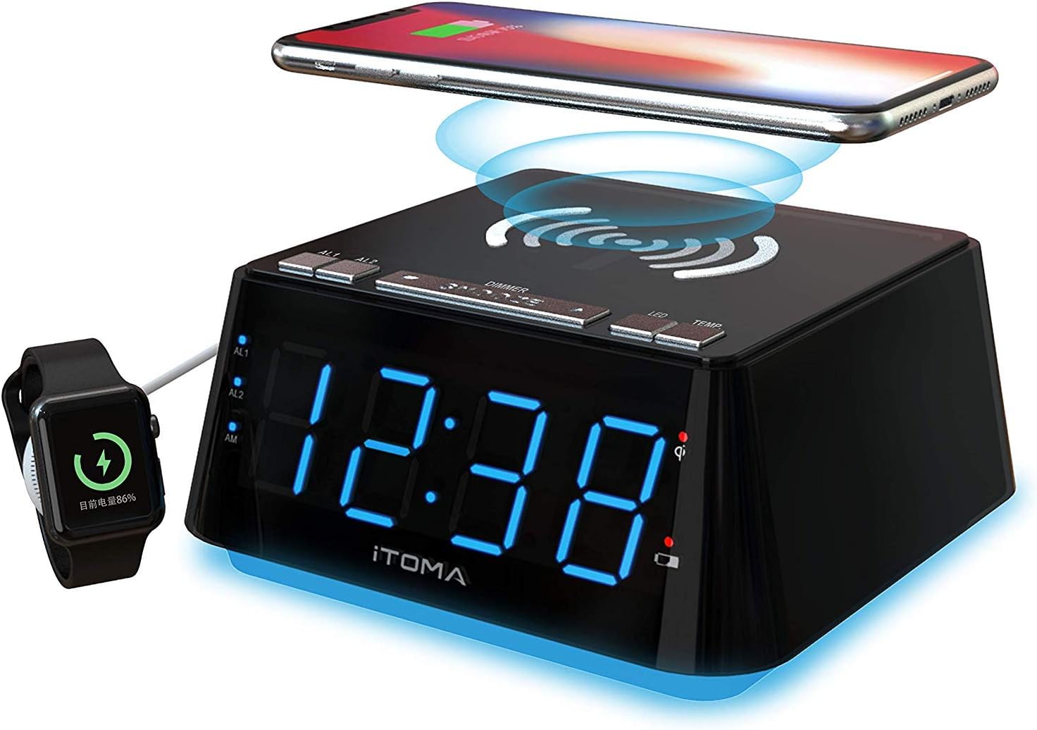 iTOMA Electronic Alarm ClockWireless Charger,Dual Alarm,Snooze
