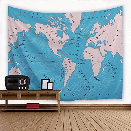 ROGERRAY World Map Ocean Current Tapestry Wall Art Hanging Bedspread Dorm Tapestry for Printing Picnic Blanket and Beach Throw (90" X 60")