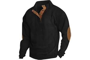 GENERIC Sweatshirts for Men Trendy Vintage Corduroy Clothing Slim Long Sleeve Button Stand Collar Pullover Sweaters Tops