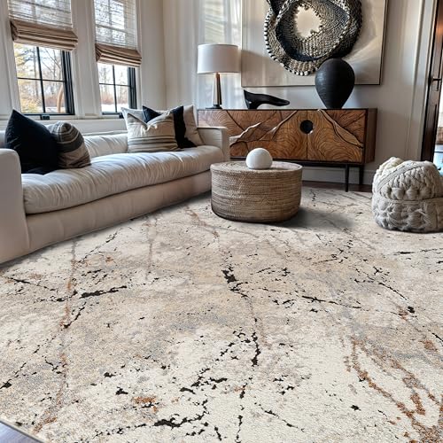 Rugshop Drifted Marble Abstract Area Rug Durable, Kid & Pet Friendly Gray, Ivor…
