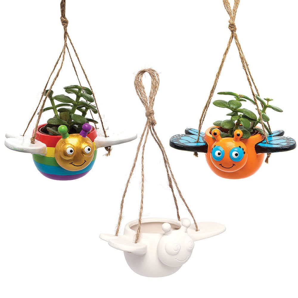 Baker Ross FC821 Butterfly Hanging Ceramic Flowerpots - Pack of 3, Craft Kits for Kids, Plant Pot Painting, Ceramics Crafts