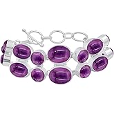 Natural Multi Shapes Gemstones Southwest Chunky Link Bracelet for Women - 925 Silver Plated Birthstone Large Handmade Adjustable Vintage Style Jewelry - Gifts for Wedding Anniversary Christmas