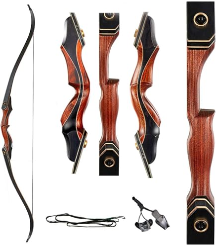 Toparchery Arc Recourbé 60″ 25-50lbs – Bois Laminé – Parfait Pour Adultes Et Débutants Gauchers – Idéal Chasse & Tir Sur Cible (Rouge)