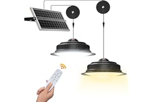 Malitupy Solar Pendant Lights Indoor Outdoor 2 Pack, Daytime Dimmable 120LED Cool/Warm White Solar Shed Lights with ON/Off Switch & Remote, Waterproof Barn Lights for Patio, Porch, Chicken Coop