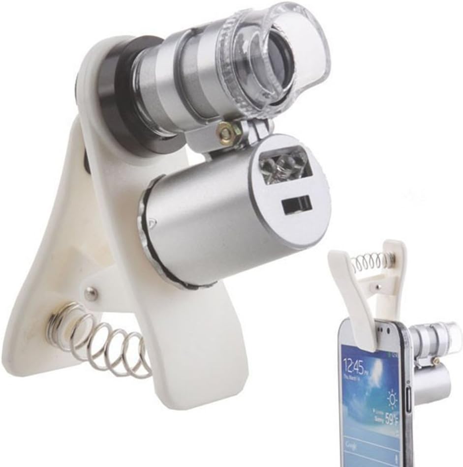 Mobile Phone Microscope, Mini Mobile Phone Clip-On 60X Microscope - with Zoom, UV LED and Micro Lens - for Smartphones, Universal Smartphone