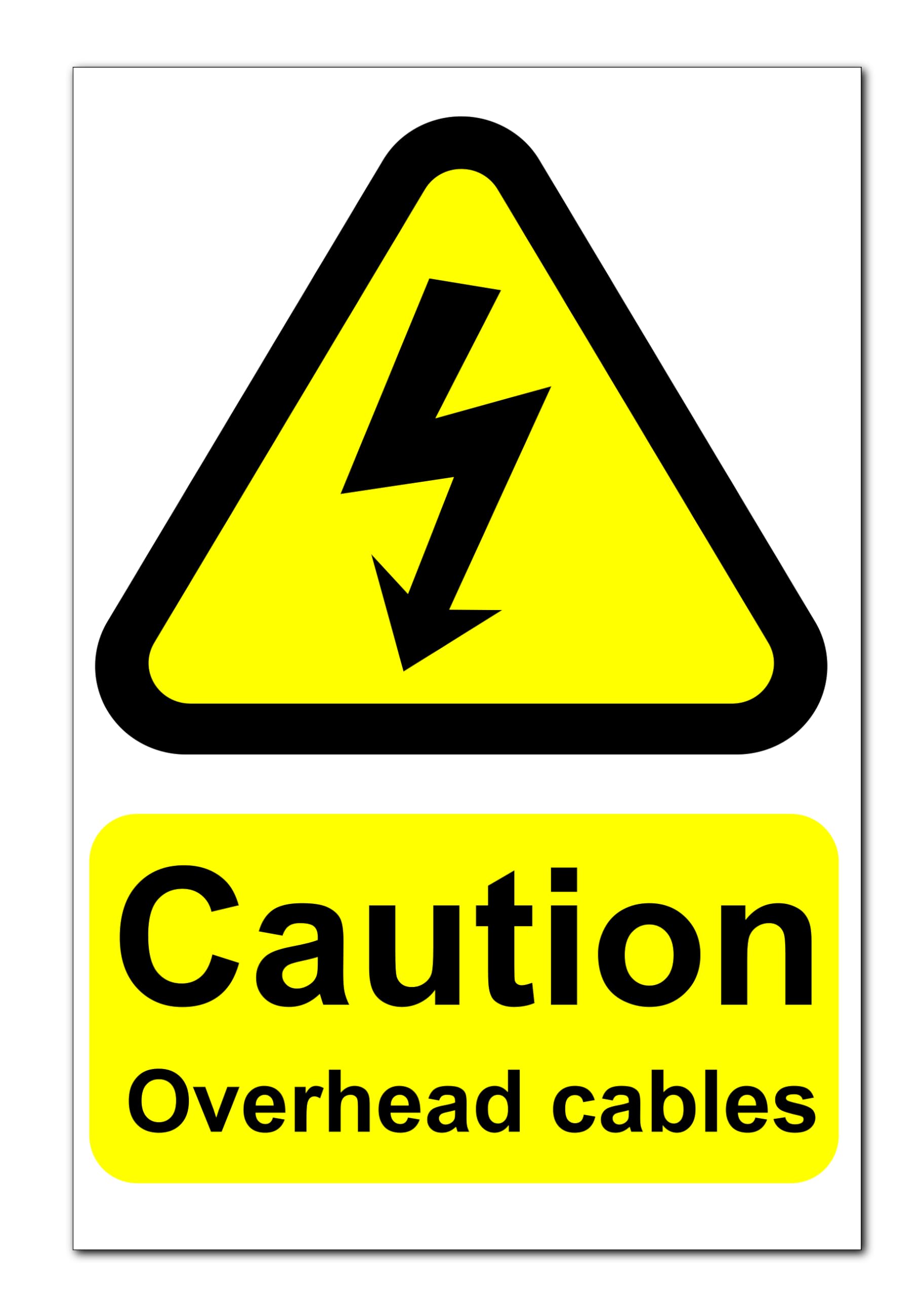 Caution Overhead Cables Sign – Correx Safety Board, Printed and Laminated, 300mm x 200mm x 4mm – Clear Warning for Workplace, Construction, and Industrial Areas