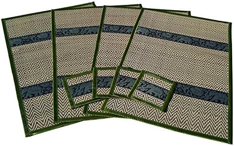 Coasters Reed and Silk made in Thailand (Set of 4) Large Size Elephant Motif (Green)