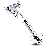 OUFER 16G Helix Piercing Jewelry, 316L Stainless Steel Forward Helix Earrings, Triangle Clear CZ Flat Back Labret Lip Piercing, Push Pin Cartilage Tragus Earrings For Women Men