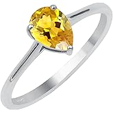 TISHAVI Natural Amethyst/Citrine/Garnet/Peridot/Blue Topaz 925 Sterling Silver Plated Rings for Women - Handmade Pear Shape Light Weight Solitaire Rings Fashion Jewelry - Gifts for Her