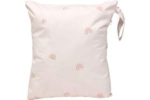 Ali+Oli Water Resistant Dual-Compartment Wet-Dry Bag for Travel, Hook to Stroller, Daycare, Diapers, Diaper Bag, Clutch Bag,15x12 inches (Rainbows)