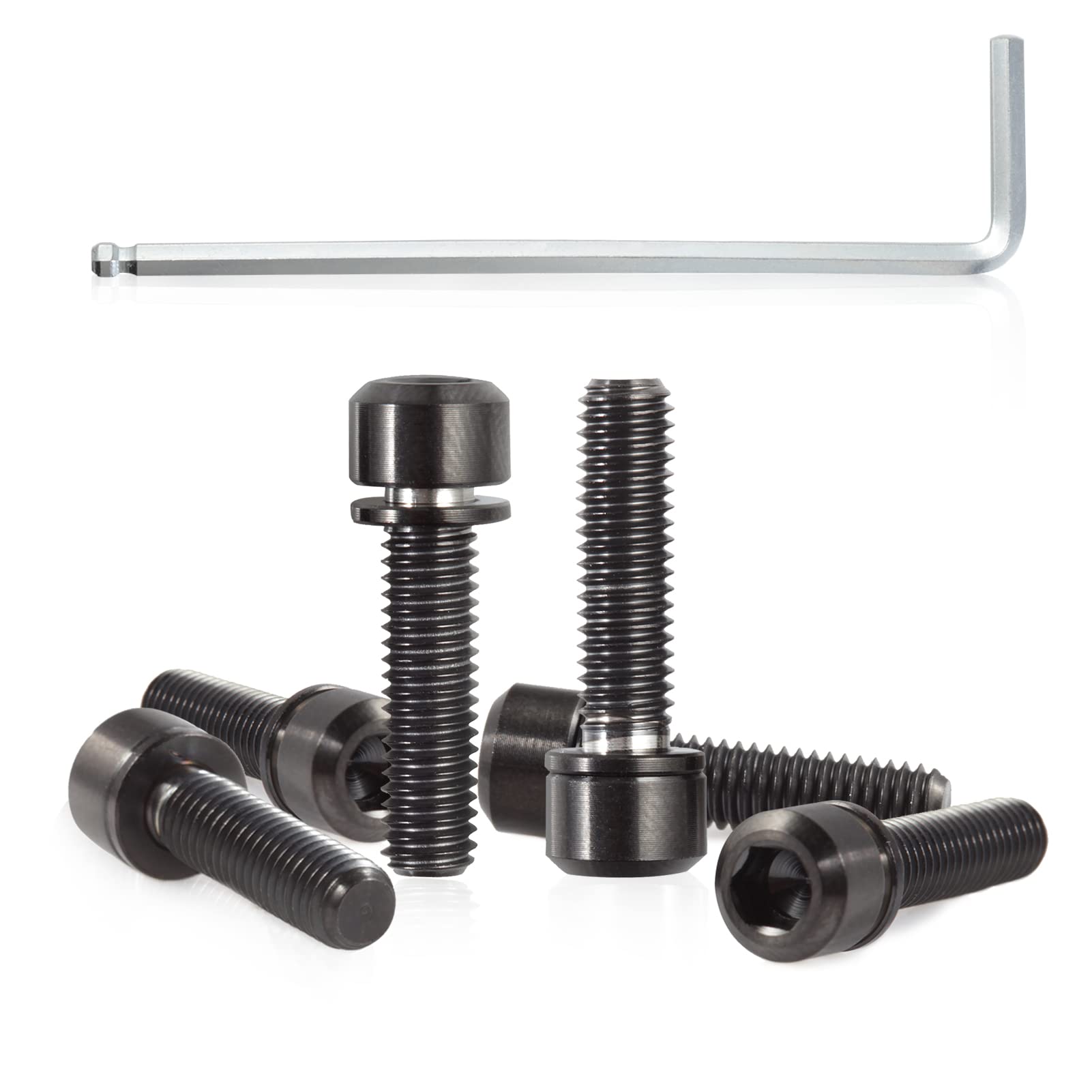 SPEEDWOX 6pcs Bicycle Stem Screw with Washers Set Titanium Alloy Bike Allen Hex Tapered Bolts Screw for MTB Road Bike Stem Parts,M5 x 20mm Black