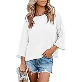 Tankaneo Womens 3/4 Batwing Sleeve Tops Casual Loose Fit Crewneck Shirts Fall Flowy Trendy Tees Blouse