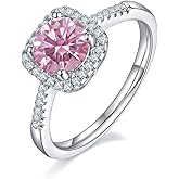 White/Pink/Yellow/Green/Black/Blue Moissanite Rings Wedding Promise Ring for Women 18K White Gold Plated 925 Sterling Silver 6.5mm Moissanite Halo Engagement Rings Christmas Gifts for Her(Size 5-10)