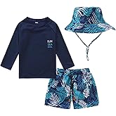 Baby-Boys Toddler Long Sleeved Rashguard Swim Bathing Suit and Sun Hat Set
