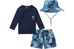 HDOBHIO Baby-Boys Toddler Long Sleeved Rashguard Swim Bathing Suit and Sun Hat Set