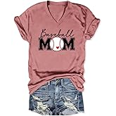 GOLPKEQ Baseball Mom Shirts Women Baseball Game Day Graphic Tee Cheer Mom Tshirt Mama V Neck Short Sleeve T-Shirt Top