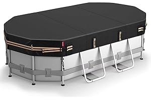 QH.HOME 12x22 Ft Oval Pool Cover for Bestway/Intex/Coleman Frame Oval Pool, [Excellent Windproof ] with Adjustable Buckle Str
