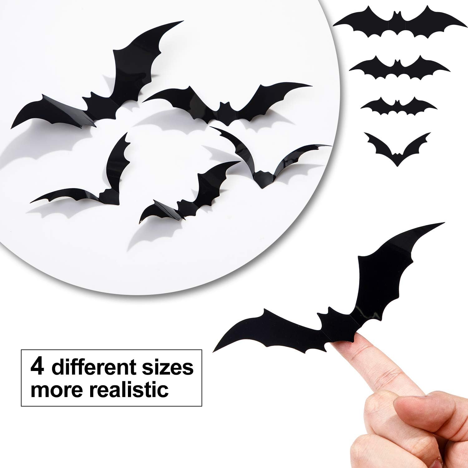 Halloween 3D Bats Decoration Plastic Bat Wall Stickers for Home Window Decor Party Supplies (60PCS): Kitchen & Dining