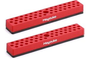 Mayouko 1/4" Magnetic Hex Bit Holder Rack Organizer, 43 Holes, 1/4-Inch Drill Bit Holder, Red, 2 Racks, Magnetic Bit Holder with Magnet Base for Screwdriver Bits