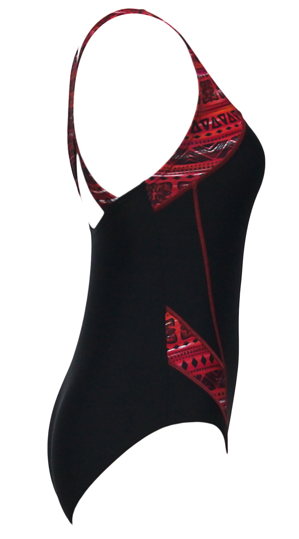 Agreya Women\'s Retro High Cut Low Back A Bathing Suit and Swimsuit (Black-Red, L)