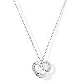 Sliver Pearl Heart Necklace for Women Classic Cubic Zirconia Pendant Necklace, Dainty Womens Jewelry Gifts for Mother Daughter Lover