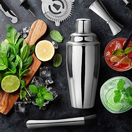 Cocktail-Shaker Set mit Bar-Matte | Barkeeper-Mix-Werkzeug-Set mit elegantem Holzständer | Premium Bar-Set | Beste… – Bild 8