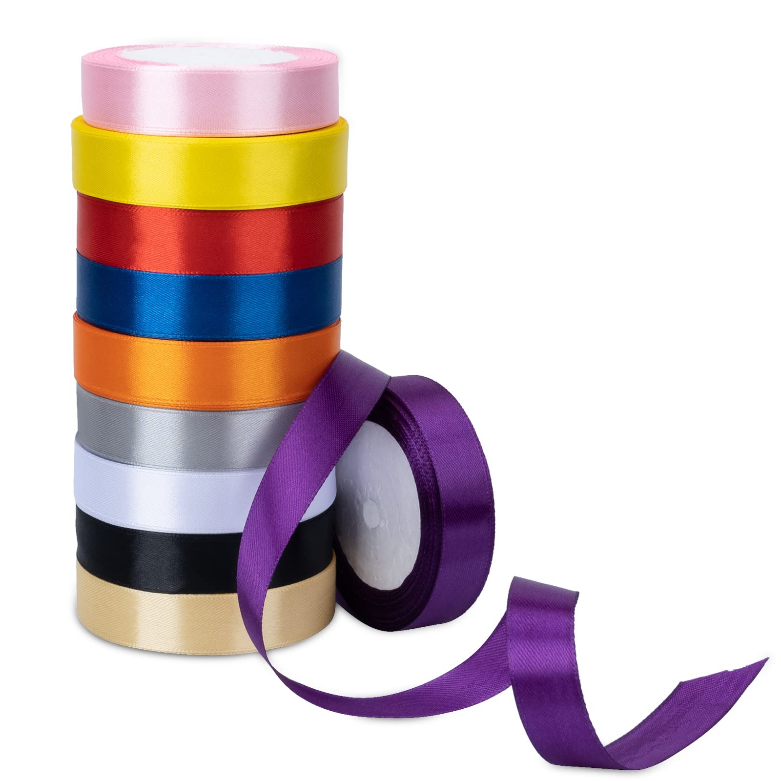 ‎AKHTART Double Faced Satin Ribbon - 10 Rolls/10 Colours, Polyester Ribbon, Fabric Ribbon for Gift Wrapping, Crafting, Balloons, Gift, Cake, Wedding, Party Decorations (20MM)