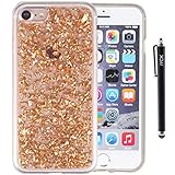 iPhone 7 Case, iYCK Luxury Bling Glitter Sparkle [Gold Foil Embedded] Transparent Flexible Soft Rubber Gel TPU Protective Shell Hybrid Bumper Case Cover for Apple iPhone 7 4.7inch - Champagne Gold