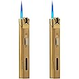 STAOSAN 2 Pack Portable Torch Lighter Fuel Tank Visible Butane Refillable Single Jet Flame Lockable(No Gas) (Gold)