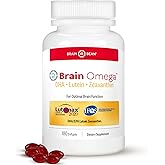 Brain Omega with Lutein and Zeaxanthin – Omega 3 Supplement for Brain, Heart & Eye Health – 460 mg DHA, 90 mg EPA, Lutein and Zeaxanthin Supplements – 180 Softgels (90 Servings)