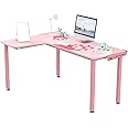 DESIGNA Pink Gaming Desk, 60 inch Pink L Shaped Gaming Desk, with Full Covered Cute Pink Desk mat for Girl Gaming Desk Pink, Easy to Assemble, Left Side