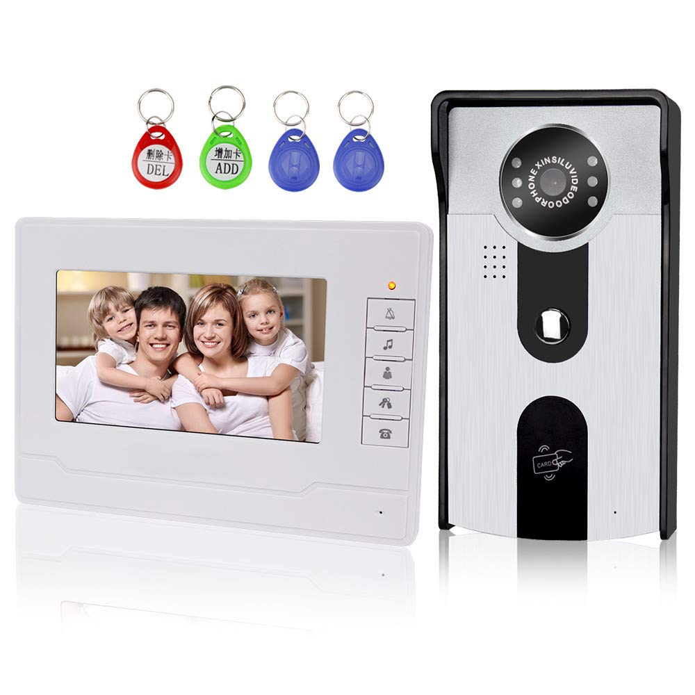 KDL 7” Video Doorbell Door Phone Intercom System RFID Access Control with Two-Way Audio/IR Night Vision/Multi Ring/Color HD Camera Monitor for Home Security (1 Monitor)