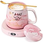 Coffee Mug Warmer & Not A Day Mug Set, Coffee Cup Warmer for Desk, 4 Temperature Setting, Smart Electric Beverage Warmer for Coffee, Tea, 8-Hours Auto Shut Off