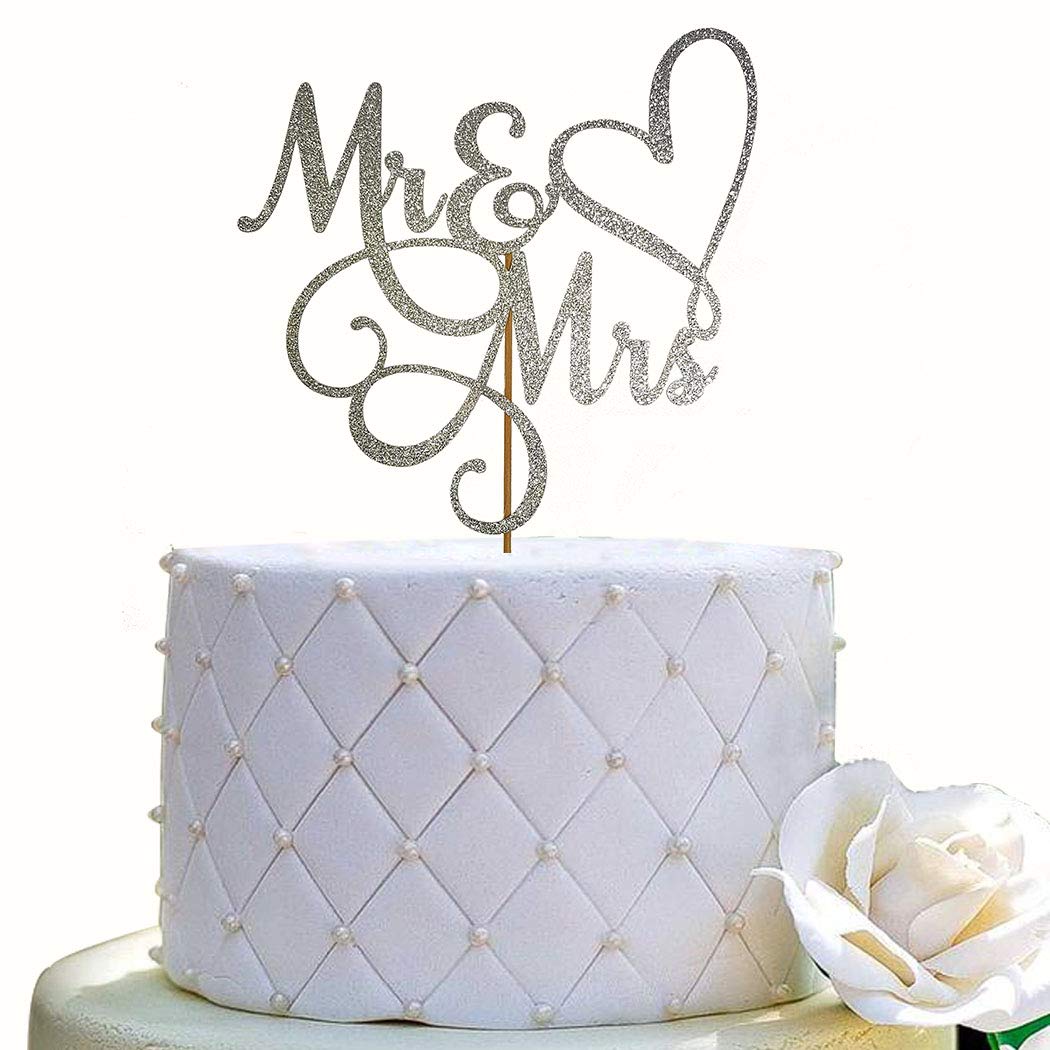 Photo 1 of ** stem bent *** Mr and Mrs Cake Topper, Bride and Groom Sign Wedding, Engagement Cake Toppers Decorations, Double-faced Silver Glitter