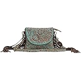 Myra Bag Western Leather Crossbody Bag for Women - Upcycled Canvas Shoulder Bag with Tassels Pecos