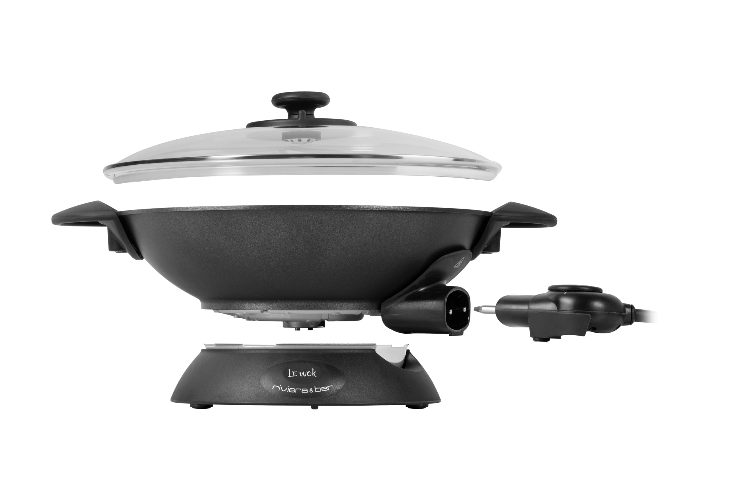 riviera&bar Elektrischer Wok Expert 5L - 2200W, Aluminiumguss-Schüssel, Glasdeckel, Einstellbarer Thermostat mit 10 Stufen - Ideal für 8 Personen - Inklusive Zubehör - Leichte Reinigung 3