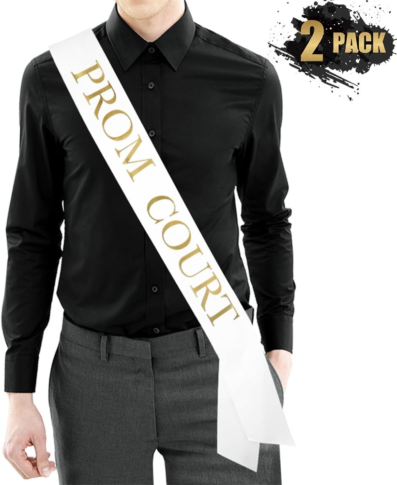 Amazon.com: Prom Court Sash - Set of 2 - White Satin Sash/Metallic Gold Print - Prom Decorations 