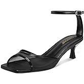 ISNOM Womens Mesh Kitten Heels Sandals Square Toe Ankle Buckle Strap Low Heels Comfort Summer Dress Shoes