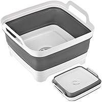 Collapsible Dish Basin with Drain Plug 2.4 Gal(9L),Portable Outdoor Multiuse Foldable Sink Tub Dishpan Kitchen Storage Tray f