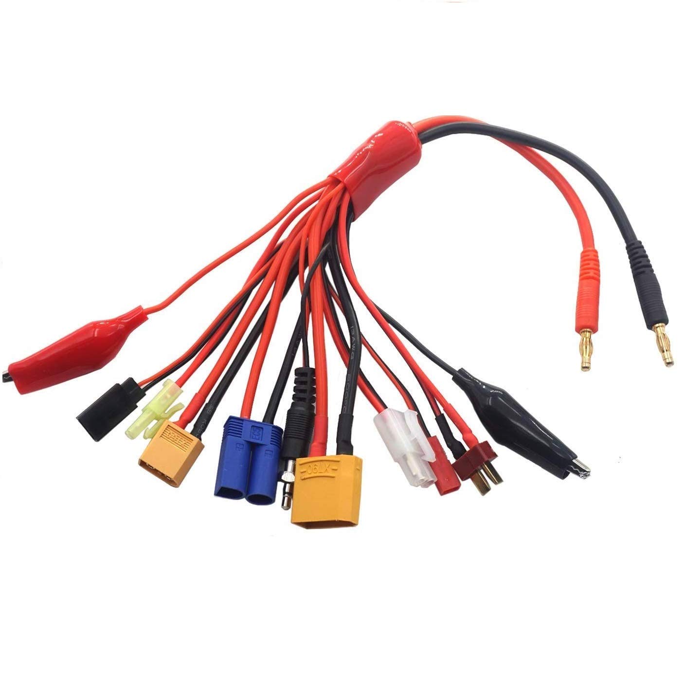 10-In-1 4mm Banana Plug RC Lipo Battery Multi Charger Adapter Lead Cable Converter With XT60, XT90, Deans T, EC5, JST, Tamiya, JR, Ignition Plugs And Alligator Clips For RC Car, Helicopter, Quadcopter