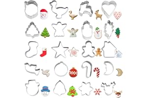 Crethinkaty Mini Christmas Cookie Cutters Set 20 Pieces Stainless Steel Cookie Cutter Set for Baking -Christmas Tree,Snowman,
